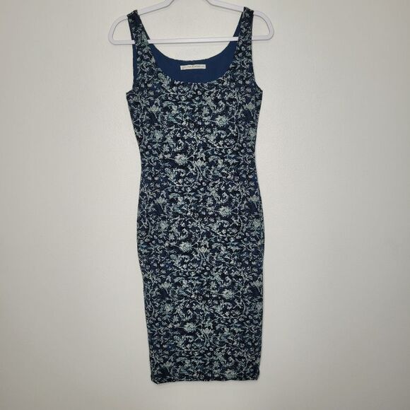 Peruvian connection blue Pima cotton blend floral bodycon dress size small - Picture 1 of 6